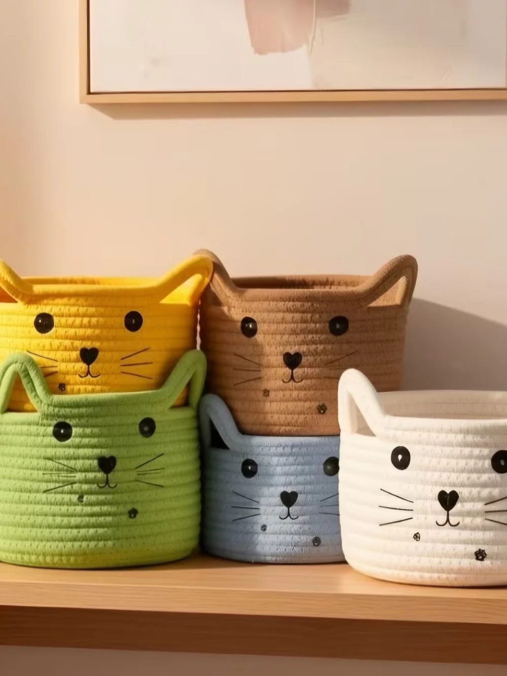 Cat Face Pet Basket-Woven Coffee Brown